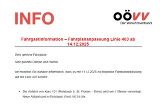 Fahrplanänderungen Linien 402 und 403 ab 14.12.2025