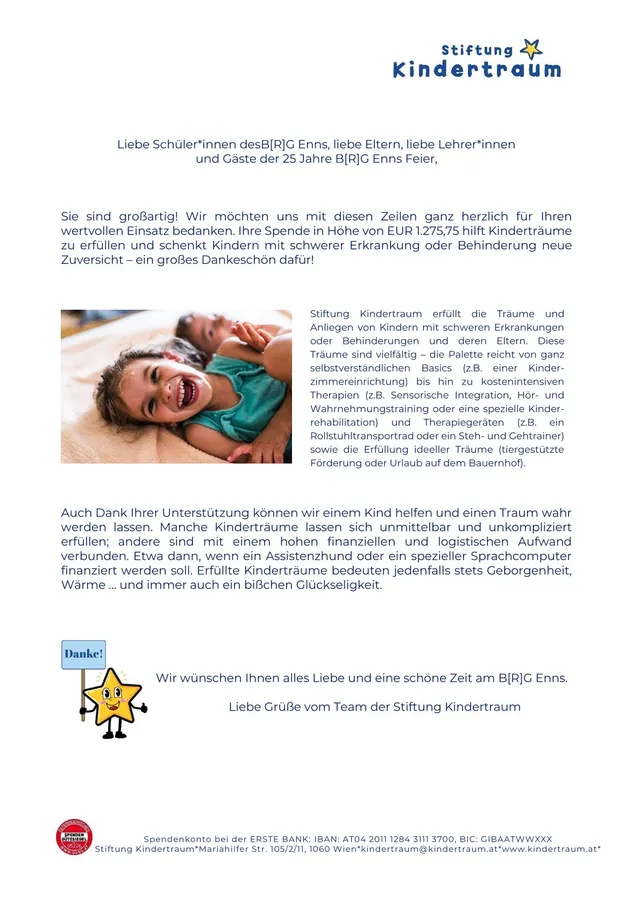 25 Jahre b[r]g Enns Feier Spendenbuffet Kindertraum