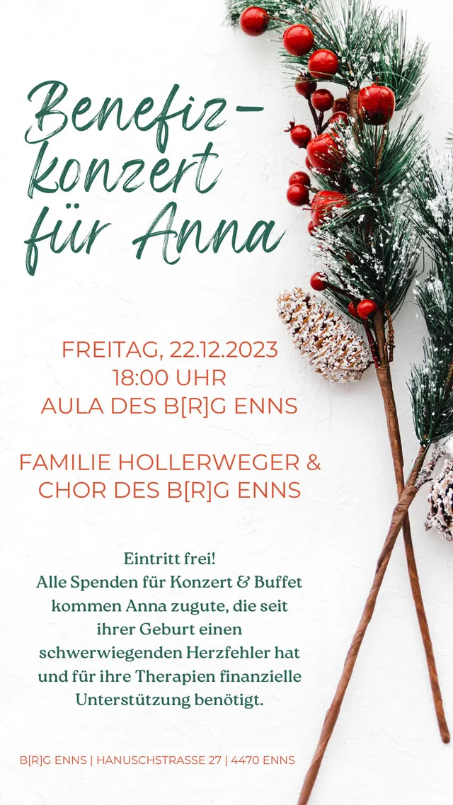 Benefizkonzert für Anna S., 22.12.2023, 18:00 Uhr, Aula b[r]g Enns