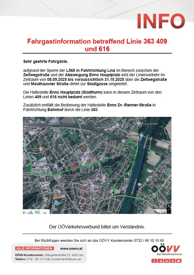 OÖVV Fahrgastinformation Linien 363, 409 und 616
